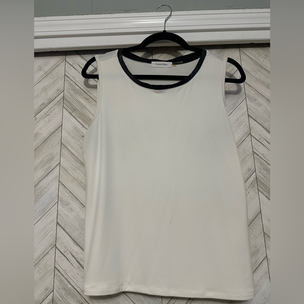 Calvin Klein Ivory Sleeveless Blouse with Black Trim